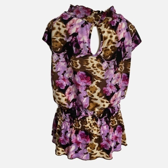 Unbranded Purple Floral and Animal Print Short Sleeve Top - Picture 2 of 11